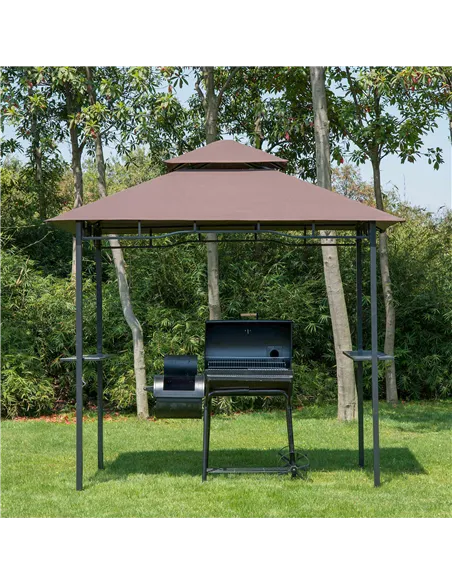 Outsunny 2.5x1.5m (8'x5') Grill Gazebo Canopy, Double Tiered Outdoor BBQ Gazebo Shelter with 2 Side Shelves for Garden, Patio, B