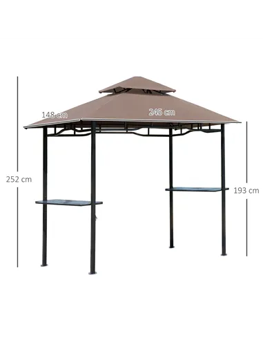 Outsunny 2.5x1.5m (8'x5') Grill Gazebo Canopy, Double Tiered Outdoor BBQ Gazebo Shelter with 2 Side Shelves for Garden, Patio, B