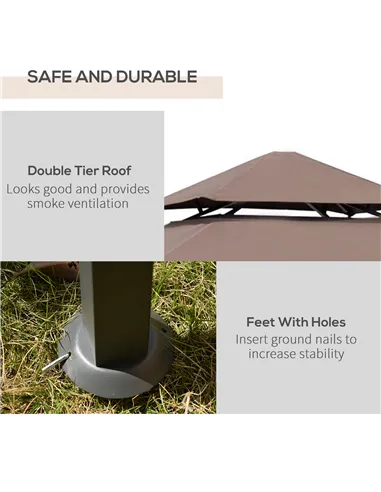 Outsunny 2.5x1.5m (8'x5') Grill Gazebo Canopy, Double Tiered Outdoor BBQ Gazebo Shelter with 2 Side Shelves for Garden, Patio, B