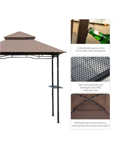 Outsunny 2.5x1.5m (8'x5') Grill Gazebo Canopy, Double Tiered Outdoor BBQ Gazebo Shelter with 2 Side Shelves for Garden, Patio, B