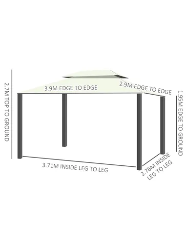 Outsunny 4 x 3 m Aluminum Garden Gazebo, Double Roof Outdoor Gazebo Canopy Shelter with Netting & Curtains for Garden, Lawn, Bac