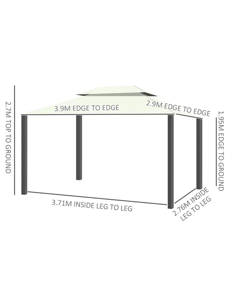 Outsunny 4 x 3 m Aluminum Garden Gazebo, Double Roof Outdoor Gazebo Canopy Shelter with Netting & Curtains for Garden, Lawn, Bac