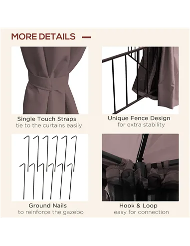 Outsunny 3 x 3(m) Hexagon Gazebo Patio Canopy Party Tent Outdoor Garden Shelter w/ 2 Tier Roof & Side Panel - Brown