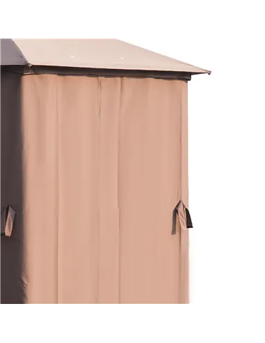 Outsunny 3 x 3(m) Hexagon Gazebo Patio Canopy Party Tent Outdoor Garden Shelter w/ 2 Tier Roof & Side Panel - Brown