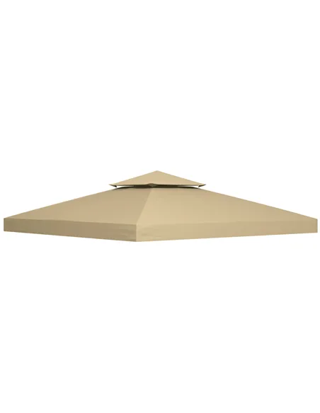 Outsunny 3(m) Gazebo Top Cover Double Tier Canopy Replacement Pavilion Roof Deep Beige