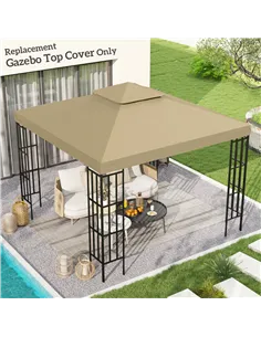 Outsunny 3(m) Gazebo Top Cover Double Tier Canopy Replacement Pavilion Roof Deep Beige 2