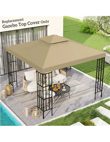 Outsunny 3(m) Gazebo Top Cover Double Tier Canopy Replacement Pavilion Roof Deep Beige