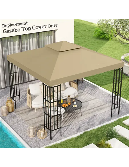 Outsunny 3(m) Gazebo Top Cover Double Tier Canopy Replacement Pavilion Roof Deep Beige