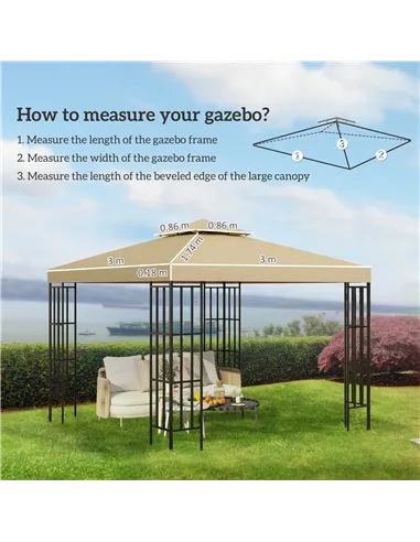 Outsunny 3(m) Gazebo Top Cover Double Tier Canopy Replacement Pavilion Roof Deep Beige