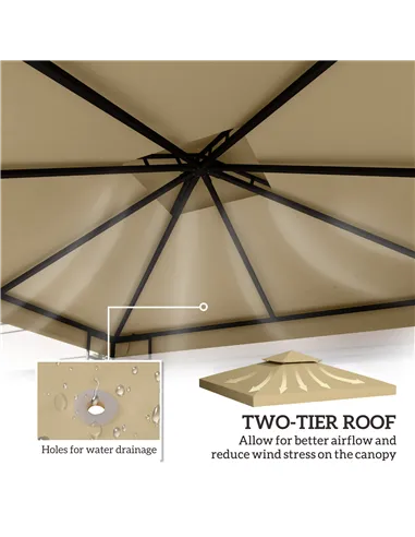 Outsunny 3(m) Gazebo Top Cover Double Tier Canopy Replacement Pavilion Roof Deep Beige