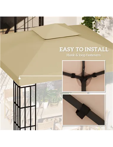Outsunny 3(m) Gazebo Top Cover Double Tier Canopy Replacement Pavilion Roof Deep Beige