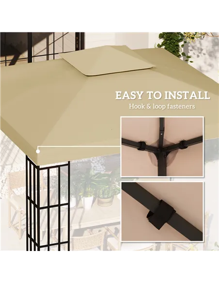 Outsunny 3(m) Gazebo Top Cover Double Tier Canopy Replacement Pavilion Roof Deep Beige