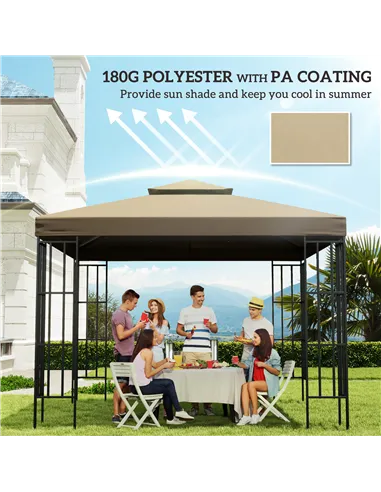 Outsunny 3(m) Gazebo Top Cover Double Tier Canopy Replacement Pavilion Roof Deep Beige