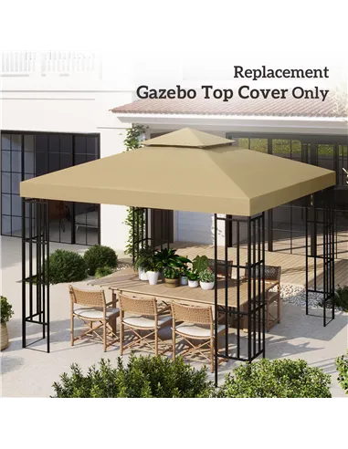 Outsunny 3(m) Gazebo Top Cover Double Tier Canopy Replacement Pavilion Roof Deep Beige