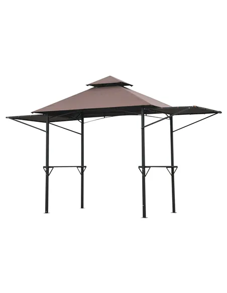 Outsunny 2.4 x 1.5 m (8' x 5') Grill Gazebo Canopy with Extendable Side Awnings, Outdoor BBQ Gazebo Shelter with 2 Side Shelves 