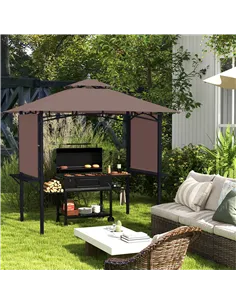 Outsunny 2.4 x 1.5 m (8' x 5') Grill Gazebo Canopy with Extendable Side Awnings, Outdoor BBQ Gazebo Shelter with 2 Side Shelves  2