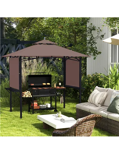 Outsunny 2.4 x 1.5 m (8' x 5') Grill Gazebo Canopy with Extendable Side Awnings, Outdoor BBQ Gazebo Shelter with 2 Side Shelves 