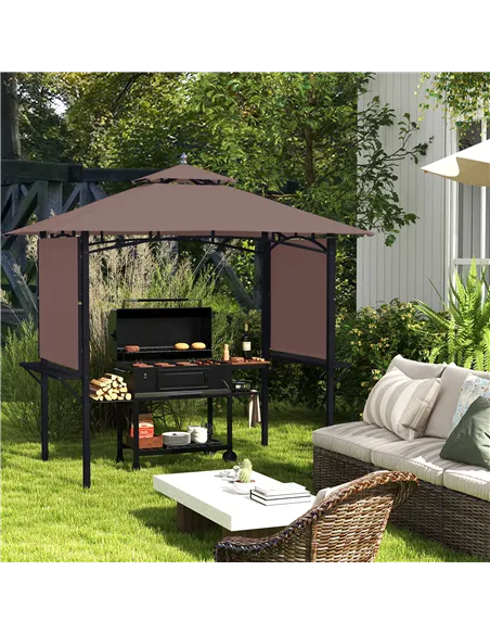 Outsunny 2.4 x 1.5 m (8' x 5') Grill Gazebo Canopy with Extendable Side Awnings, Outdoor BBQ Gazebo Shelter with 2 Side Shelves 