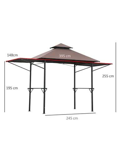 Outsunny 2.4 x 1.5 m (8' x 5') Grill Gazebo Canopy with Extendable Side Awnings, Outdoor BBQ Gazebo Shelter with 2 Side Shelves 