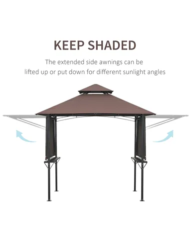 Outsunny 2.4 x 1.5 m (8' x 5') Grill Gazebo Canopy with Extendable Side Awnings, Outdoor BBQ Gazebo Shelter with 2 Side Shelves 