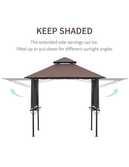 Outsunny 2.4 x 1.5 m (8' x 5') Grill Gazebo Canopy with Extendable Side Awnings, Outdoor BBQ Gazebo Shelter with 2 Side Shelves 