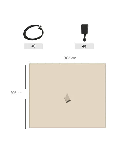 Outsunny Replacement Gazebo Curtains, 4-Panel Gazebo Side Panels Only, for 3 x 3 (M) Gazebos or Pergolas, Hooks/C-Rings Included