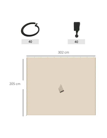 Outsunny Replacement Gazebo Curtains, 4-Panel Gazebo Side Panels Only, for 3 x 3 (M) Gazebos or Pergolas, Hooks/C-Rings Included