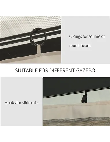 Outsunny Replacement Gazebo Curtains, 4-Panel Gazebo Side Panels Only, for 3 x 3 (M) Gazebos or Pergolas, Hooks/C-Rings Included