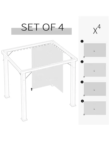 Outsunny Replacement Gazebo Curtains, 4-Panel Gazebo Side Panels Only, for 3 x 3 (M) Gazebos or Pergolas, Hooks/C-Rings Included