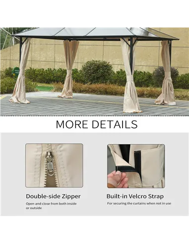 Outsunny Replacement Gazebo Curtains, 4-Panel Gazebo Side Panels Only, for 3 x 3 (M) Gazebos or Pergolas, Hooks/C-Rings Included