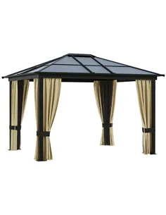 Outsunny 3 x 3.6(m) Hardtop Gazebo Canopy with Polycarbonate Roof and Aluminium Frame, Garden Pavilion with Mosquito Netting and