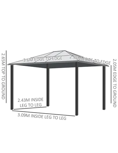 Outsunny 3 x 3.6(m) Hardtop Gazebo Canopy with Polycarbonate Roof and Aluminium Frame, Garden Pavilion with Mosquito Netting and