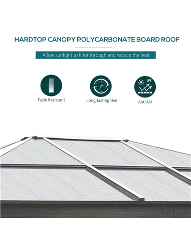 Outsunny 3 x 3.6(m) Hardtop Gazebo Canopy with Polycarbonate Roof and Aluminium Frame, Garden Pavilion with Mosquito Netting and