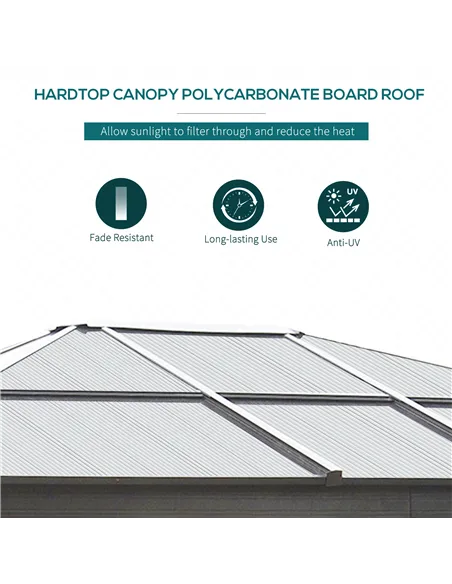Outsunny 3 x 3.6(m) Hardtop Gazebo Canopy with Polycarbonate Roof and Aluminium Frame, Garden Pavilion with Mosquito Netting and
