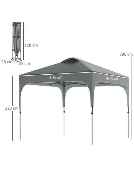 Outsunny 3 x 3(M) Pop Up Gazebo, UPF 50+ Foldable Canopy Tent with Wheeled Carrybag, 4 Leg Weight Bags, Height Adjustable Marque