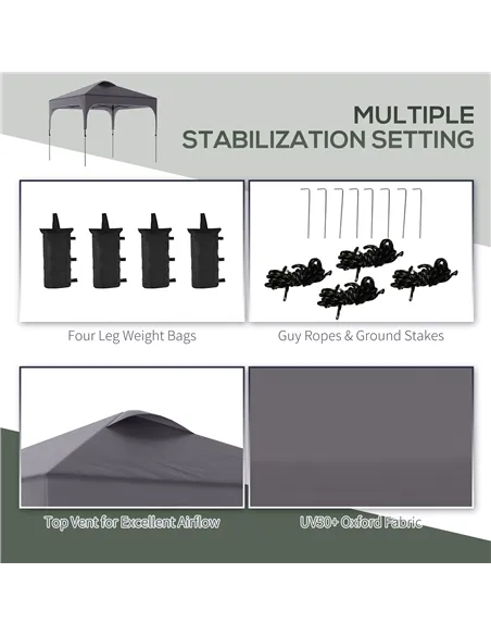 Outsunny 3 x 3(M) Pop Up Gazebo, UPF 50+ Foldable Canopy Tent with Wheeled Carrybag, 4 Leg Weight Bags, Height Adjustable Marque