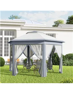 Outsunny 3 x 4m Metal Frame Hexagon Gazebo, with Curtains - Grey 2