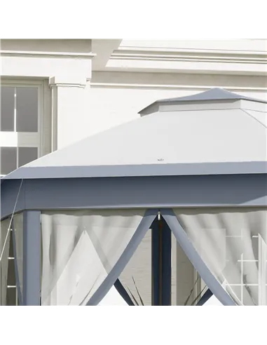 Outsunny 3 x 4m Metal Frame Hexagon Gazebo, with Curtains - Grey