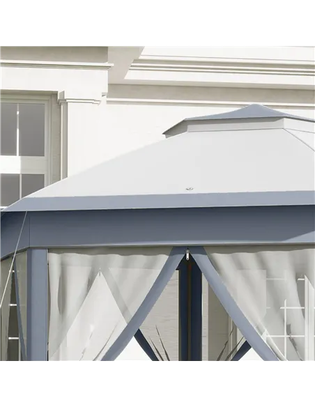 Outsunny 3 x 4m Metal Frame Hexagon Gazebo, with Curtains - Grey