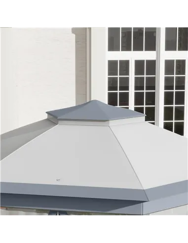 Outsunny 3 x 4m Metal Frame Hexagon Gazebo, with Curtains - Grey