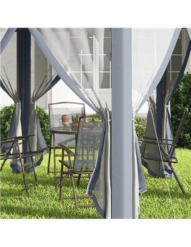 Outsunny 3 x 4m Metal Frame Hexagon Gazebo, with Curtains - Grey