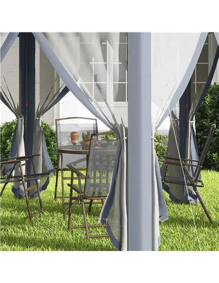 Outsunny 3 x 4m Metal Frame Hexagon Gazebo, with Curtains - Grey