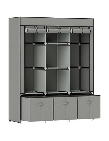 HOMCOM Fabric Wardrobe for Bedroom, Portable Wardrobe with 5 Shelves, 2 Hanging Rails and 3 Fabric Drawers, Foldable Closet, 125