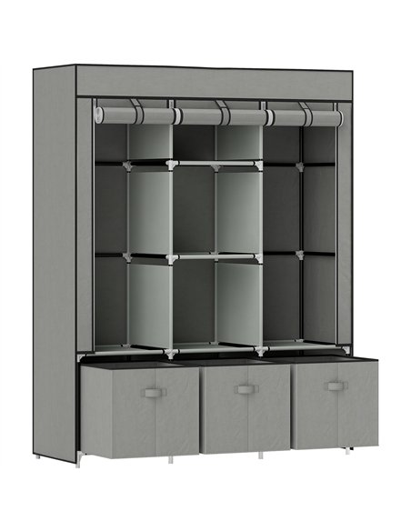 HOMCOM Fabric Wardrobe for Bedroom, Portable Wardrobe with 5 Shelves, 2 Hanging Rails and 3 Fabric Drawers, Foldable Closet, 125