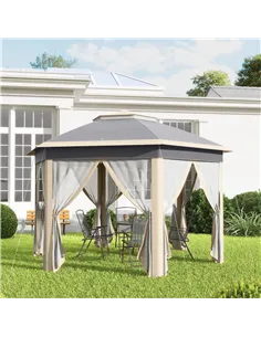 Outsunny Hexagon Pop Up Gazebo Outdoor Patio Gazebo Double Roof Instant Shelter with Netting, 3 x 4m, Khaki 2
