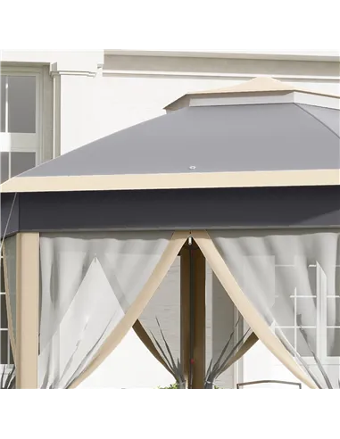 Outsunny Hexagon Pop Up Gazebo Outdoor Patio Gazebo Double Roof Instant Shelter with Netting, 3 x 4m, Khaki