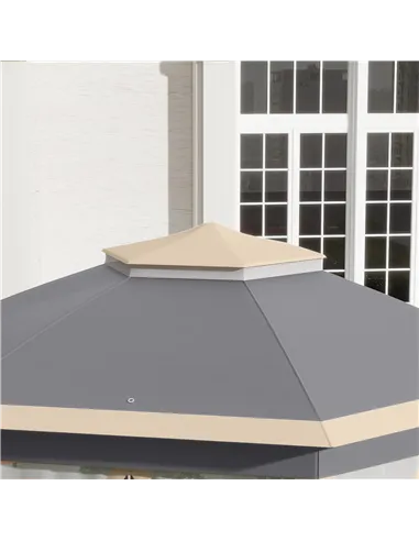 Outsunny Hexagon Pop Up Gazebo Outdoor Patio Gazebo Double Roof Instant Shelter with Netting, 3 x 4m, Khaki