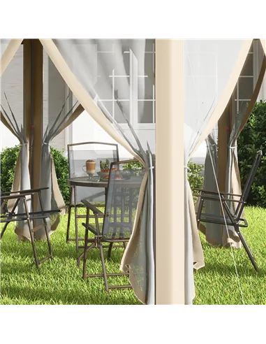 Outsunny Hexagon Pop Up Gazebo Outdoor Patio Gazebo Double Roof Instant Shelter with Netting, 3 x 4m, Khaki