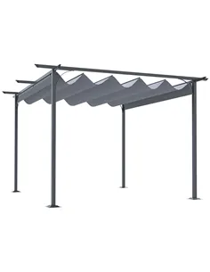 Outsunny 3.5M X 3.5M Metal Pergola Gazebo Awning Retractable Canopy Outdoor Garden Sun Shade Shelter Marquee Party BBQ, Grey