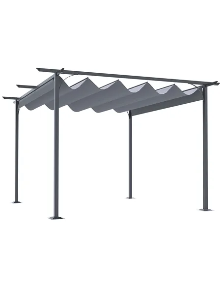 Outsunny 3.5M X 3.5M Metal Pergola Gazebo Awning Retractable Canopy Outdoor Garden Sun Shade Shelter Marquee Party BBQ, Grey